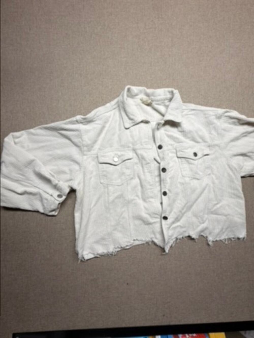 Altar’d State Women’s M Ivory Corduroy Cropped Jacket Raw Frayed Hem